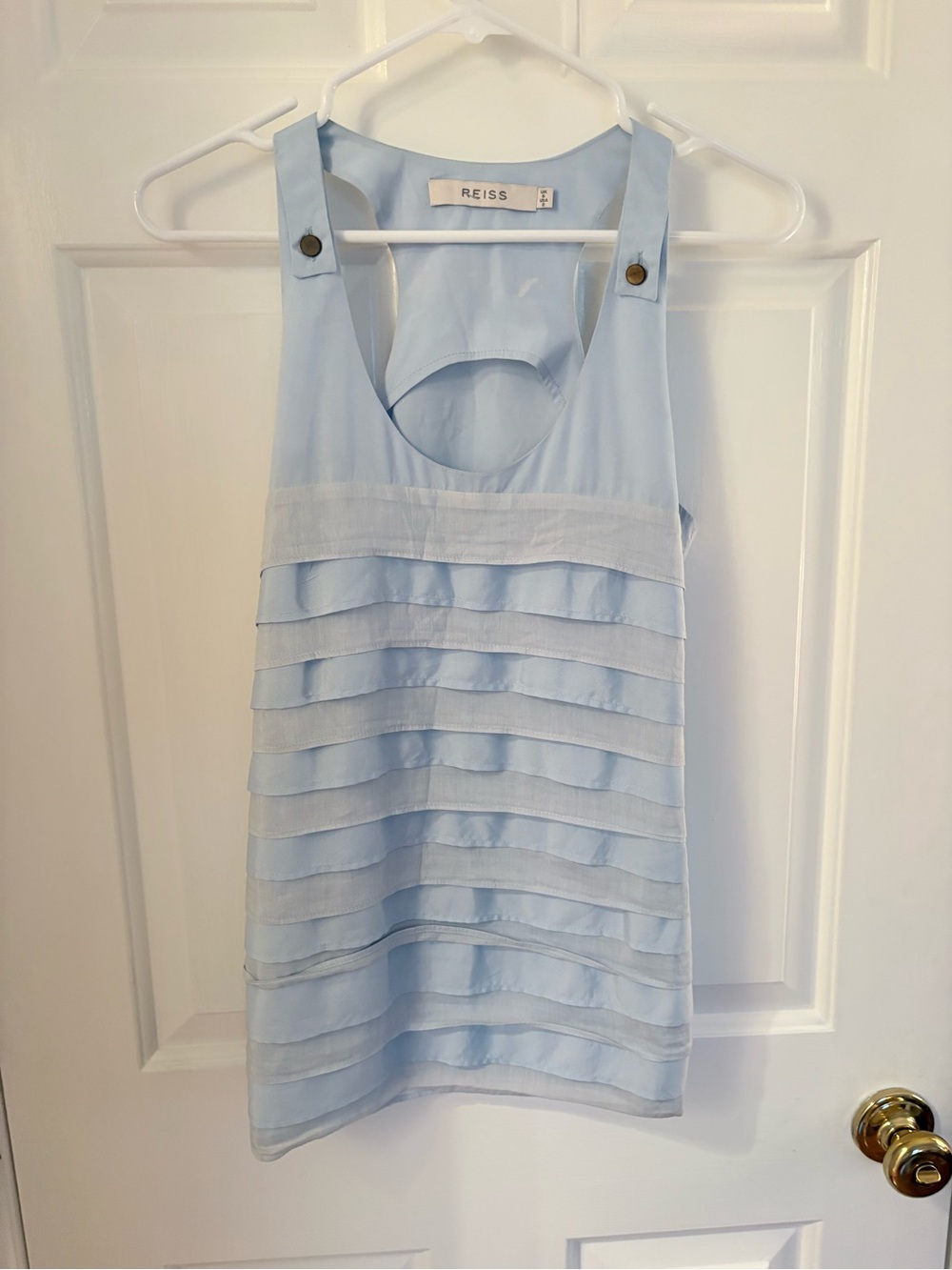 REISS Light Blue Sleeveless Ruffle-Panel Top - Size 2